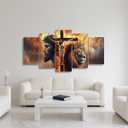 ZSHARTSWD Lion of Judah Cross Canvas Wall Art 5 Piece Jesus and Lion Pictures Christian Cross Painting Print Religious Artwork for Church Office Decor Framed (8x14inx2 8x18inx2 8x22inx1)
