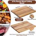 Nuogo 6 Pcs Large Acacia Wood Cutting Boards, Reversible Wooden Chopping Board with Juice Groove, Charcuterie Butcher Block for Kitchen Meat, Veggies & Fruit(18 x 14 Inch)