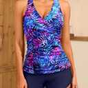 Women Tankini Swimsuits with Shorts - Two Piece Tummy Control Bathing Suits Top with Two Pockets Bottom Swimwear (M)