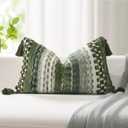 Kevin Textile Spring 12x24 Inch Lumbar Throw Pillow Cover 1 Pack Boho Decorative Soft Chenille Thread Woven Tufted Textured Rectangle Cushion Case Accent for Living Room Couch Sofa Bed, Green
