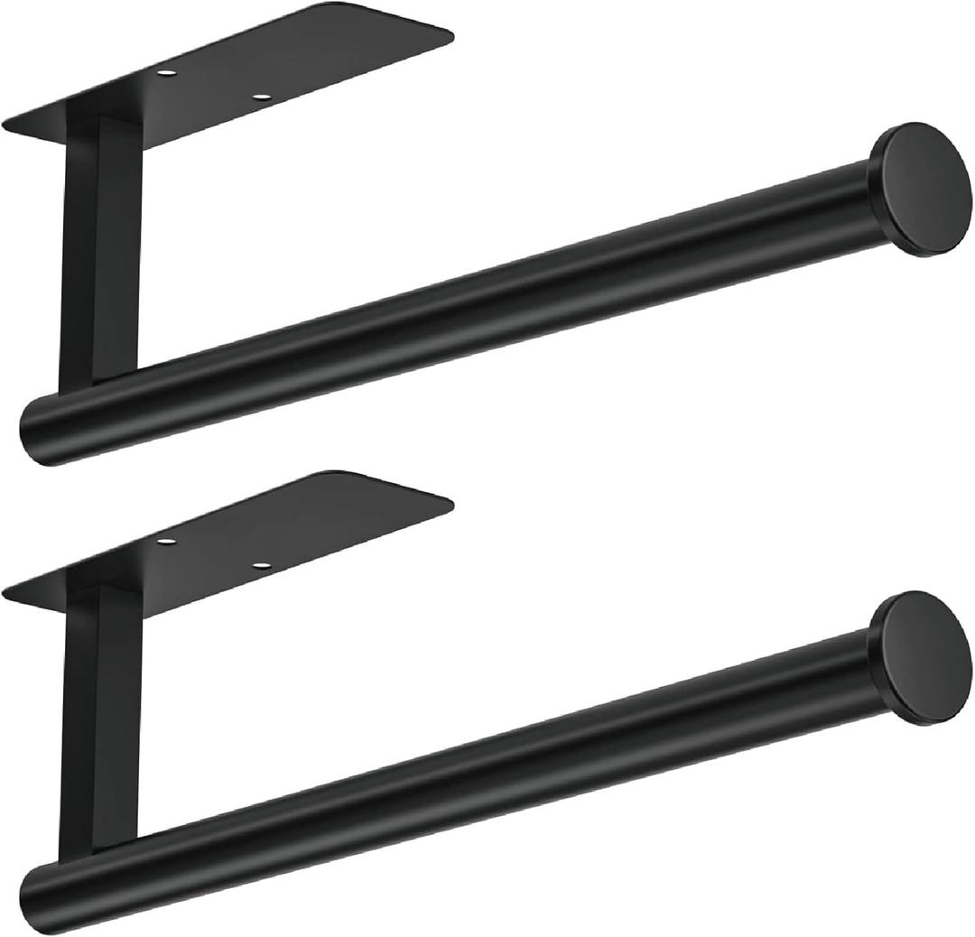 ASTOFLI Paper Towel Holder Under Cabinet No Drilling, Self Adhesive Paper Towel Holder Wall Mount for Kitchen Rack, Under Counter Napin Holder No Drill, RV, 304 Stainless Steel, Matte Black 2 Pack