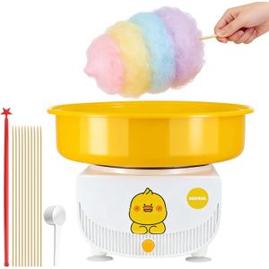 Cotton Candy Machine for Kids & Family, Mini Yellow Duck Electric Cotton Candy Maker with 11 Sticks & Sugar Scoop, Cute Cartoon Design for Birthday Christmas Party Gifts