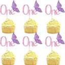 10 PCS Purple Butterfly Cupcake Topper, Purple 1st Birthday Cupcake Decoration for Kids 1st Birthday, Baby Shower Party Decorations Supplies