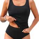 Women Tummy Control Tankini Swimsuits - Two Piece Bathing Suit Ruched Top with High Waisted Bottom 2025 Swimwear (Small, Black)