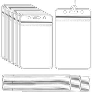 50 Pieces Plastic Holders for Luggage Tags, Badge Labels, and ID Cards with 50 Pack Luggage Tag Loop Straps for Office, Business, and Travel Supplies