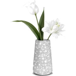 Bling Vase for Flowers Plants,6" Ceramic Vases for Modern Table Shelf Home Decor Wedding Decor, Elegant Vase for Pampas Grass Fluffy Stem Bouquet Lavender Flowers (Silver)