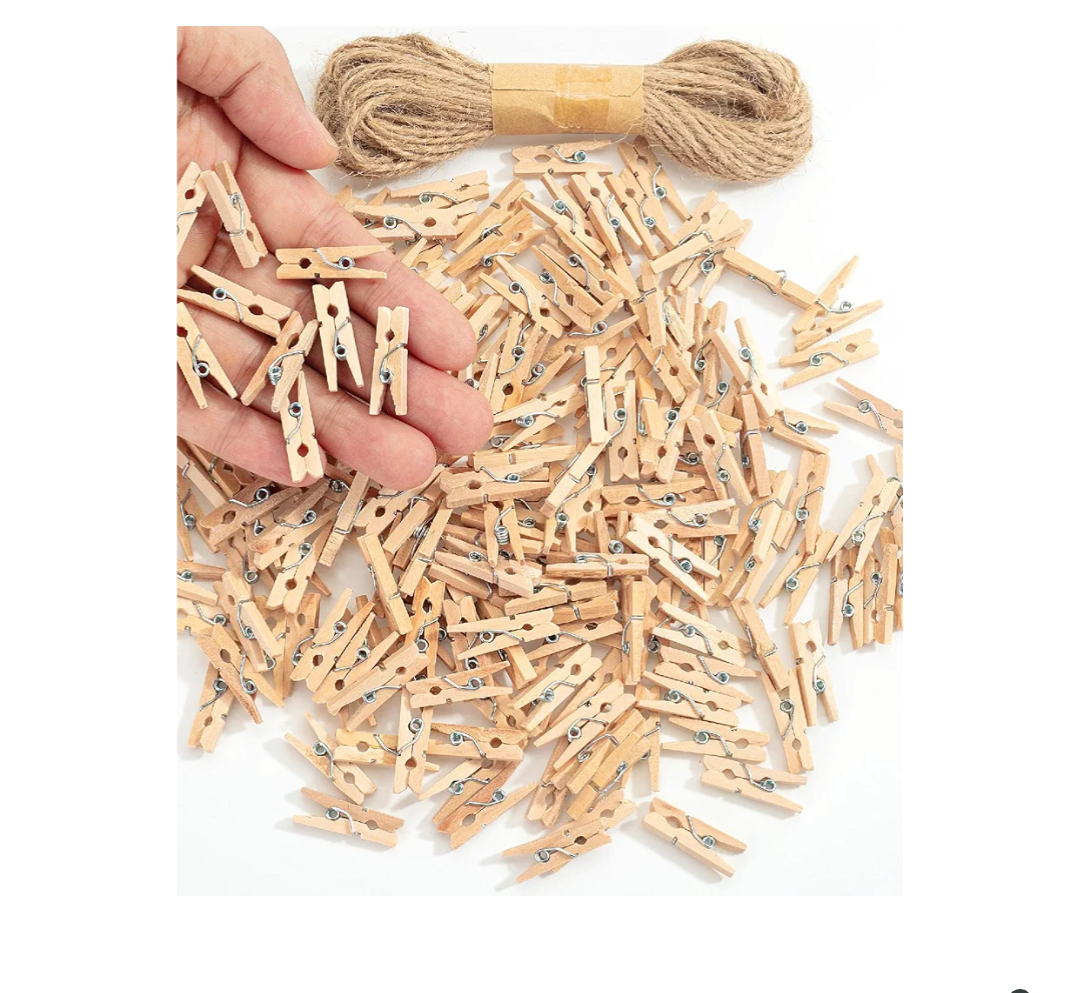 Wooden Clothes Pins for Craft, Natural Wood, 200 pcs, 1 Inch, Mini Clothes Pins for Hanging Pictures, Small Clothes Pins Wood, Clothing Pins, Mini Clothespins for Photos, Small Clothes Pin