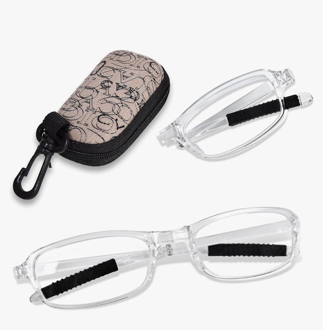 OPTOFENDY Folding Reading Glasses for Women Men, Compact Anti-slip Readers, Portable Blue Light Glasses with Zipper Case