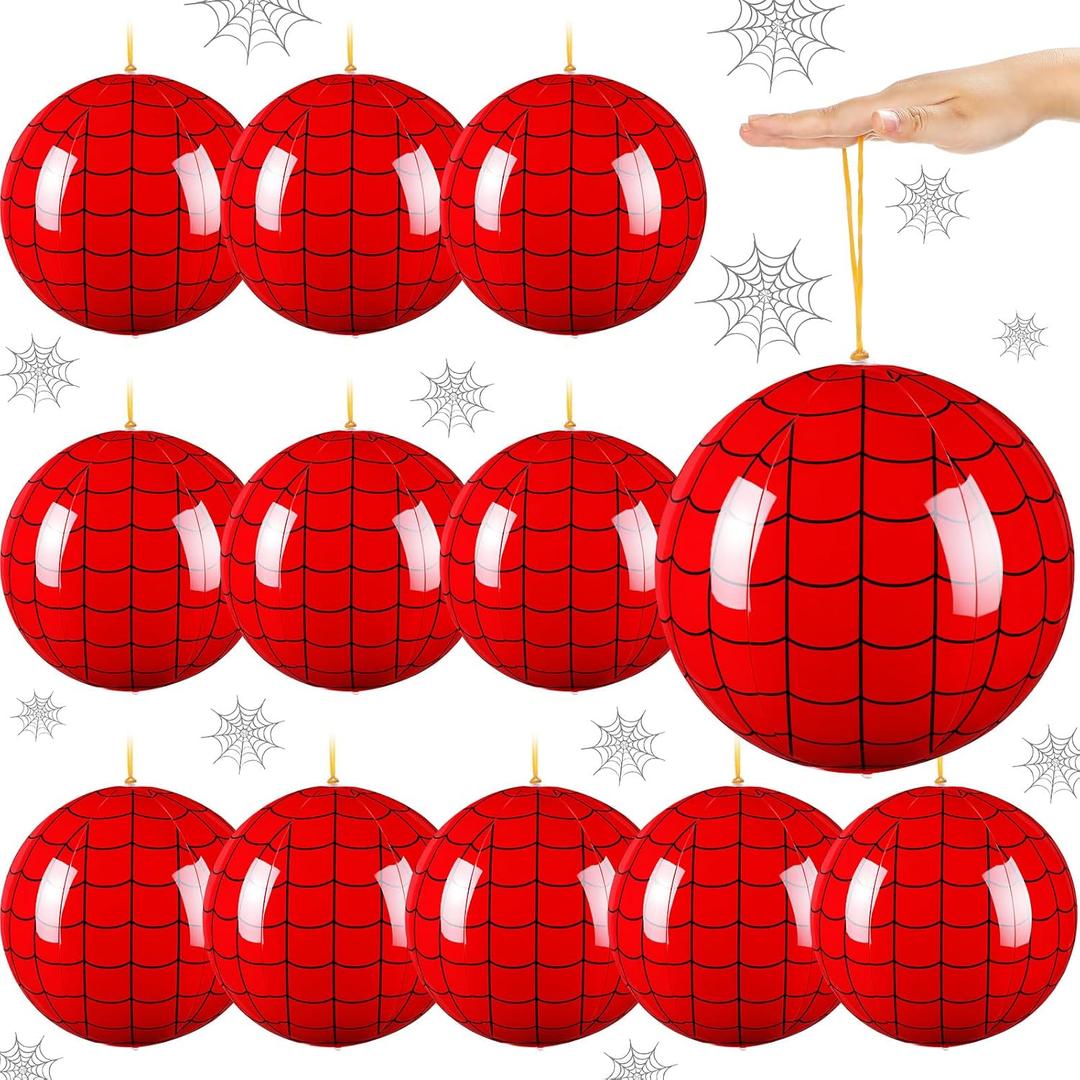 12 Pcs Spider Party Favors Punching Balloons for Kids 7.87 Inch Spider Web PVC Inflatable Punch Bouncy Balloon Heavy Duty Goodie Bags Stuffers Classroom Rewards Carnival Toy Prizes