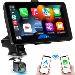Wireless Apple CarPlay Android Auto 7" Touch Screen Portable Navigation Devices Car Radio with Apple Airplay,Automatic Multimedia Player,Car Stereo with Mirror Link/USB,AUX,Siri,Bluetooth