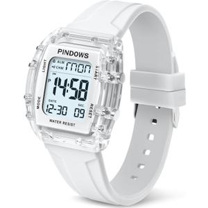 Women Watch for Women Teenagers Watch Outdoor Sports Digital Watches for Ladies Students Waterproof Watches with Alarm Stopwatch Countdown Dual-Time Hourly Chime Function High Brightness Light (Transparent white)