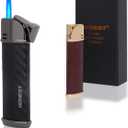 Butane Torch Lighter Leather Body 2 Pack Single Jet Flame Windproof Gift Box (red+Black)