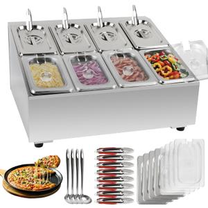Pizza Topping Station 8 Pans Salad Bar Pizza Storage Container Topping containers with Lids Spoon Condiment Organizers Buffet Containers Set for Restaurant Pizza Sauce Jam Fruit, Size: 8 Pans 2 Row