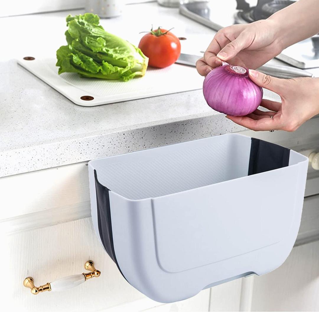 Hanging Folding Mini Trash Can for Kitchen Cabinet Door, Small Collapsible Garbage Bin Under Sink,Wall Mounted Folding Waste Bin- Mini Garbage Container for Cabinet/Bedroom/Bathroom (3L) (Black)