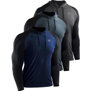 NELEUS Men's Dry Fit Athletic Shirt Workout Running Long Sleeve Shirts with Hoods (X-Large, 5102 Dark Grey/Slate Grey/Navy Blue,3 Pack)
