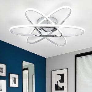 Modern LED Ceiling Light Fixture, Chrome Close to Ceiling Lighting Fixtures, 72W Dimmable Flush Mount Ceiling Light with Remote for Living Room, Bedroom, Dining Room