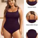 Women's Plus Size One Piece Swimsuit- Tummy Control Bathing Suit Ribbed Square Neck Swimwear 2025 (Purple, M)