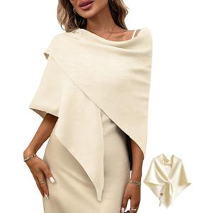 Women's Pashmina Shawl Wraps for Evening Dresses Wedding Bridal Open Front Poncho Cape Soft Large Scarf (Beige)
