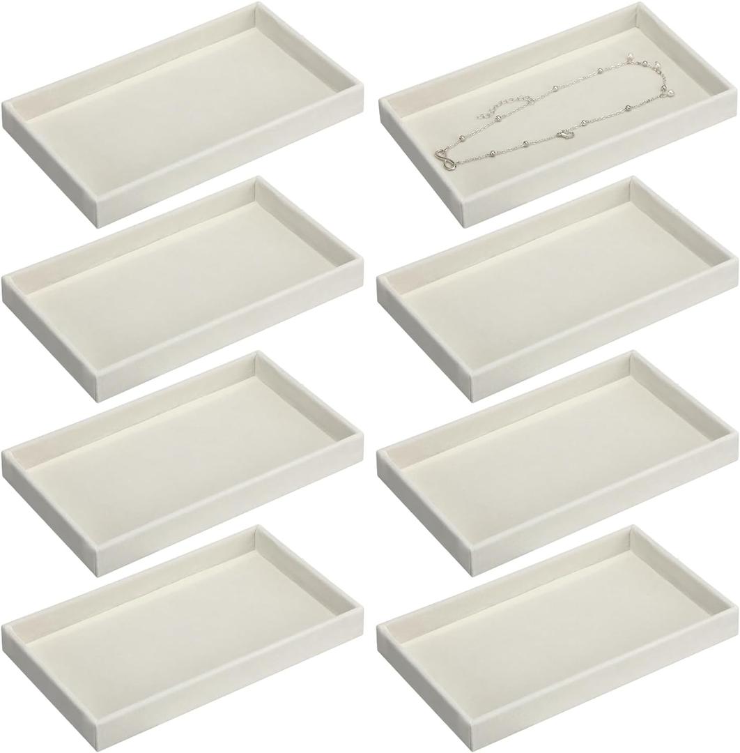 Inbagi 8 Pcs Small Velvet Jewelry Tray Stackable Jewelry Drawers Organizer Trays Jewelry Storage Trays 8.3 x 4.7 x 1 Inches (Beige) (Beige)