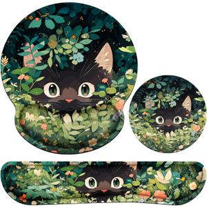 Ergonomic Keyboard Wrist Rest, Mouse Pad with Wrist Rest Anime, Cat Gaming Mousepad with Wrist Support, Memory Foam Wrist Rest Set for Computer Keyboard, Funny Cute Office Desk Accessories