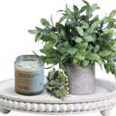 HPC Decor 12in Round Wood Tray - White, Distressed, Farmhouse Rustic - Decorative Tray for Living Room, Coffee Table, Kitchen Table or Farmhouse Serving Tray