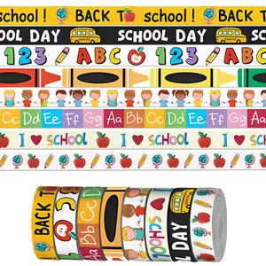 6 Pcs 3 Yards Welcome Back to School Ribbon for Crafting Sewing, 3/8" Width Colorful Grosgrain Ribbons for Gift Wrapping, Preschool Pencil Apples Ribbons for Hair Bow Accessory