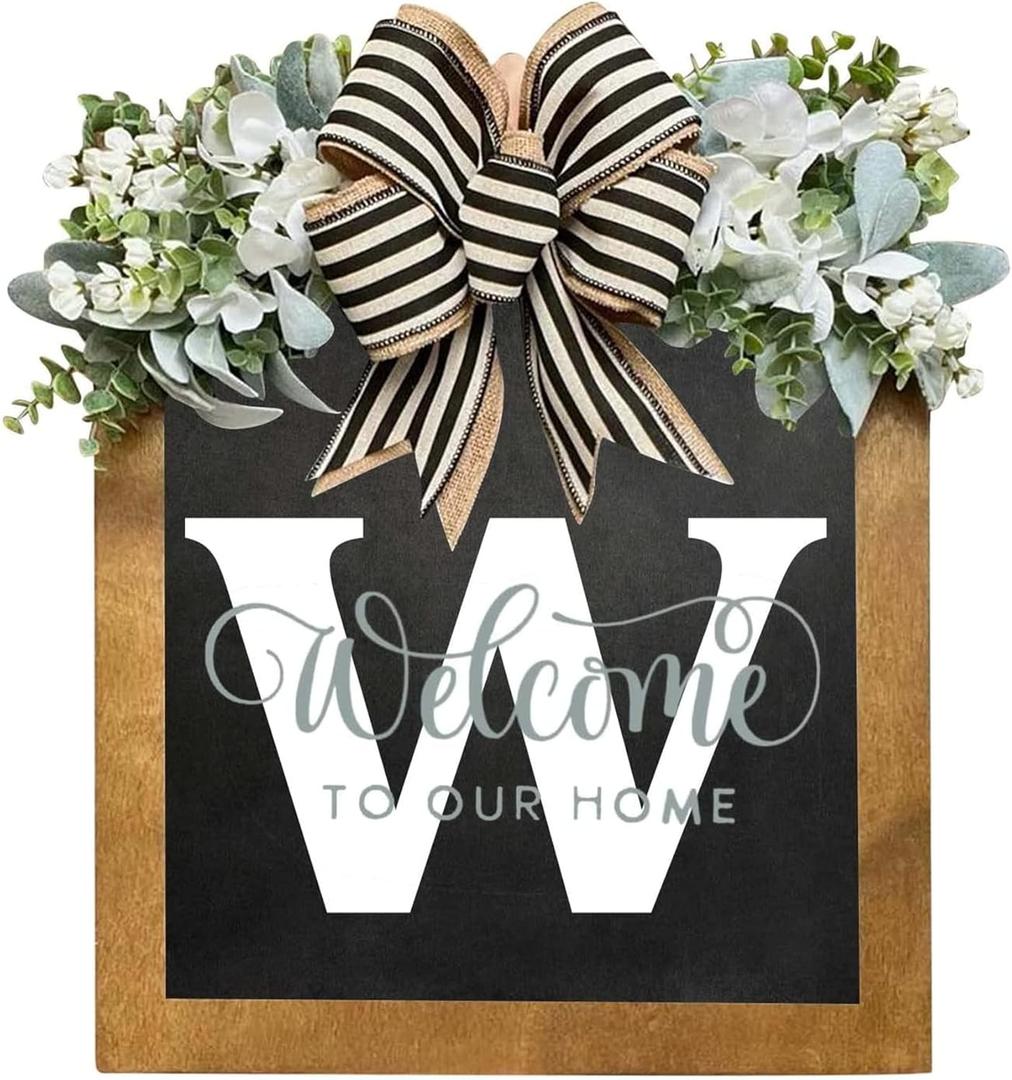 16'' Personalized Last Name Welcome Sign, Door Wreaths for Front Door Outside, Spring Wreath for Front Door Decor, Farmhouse New Home Gifts for Home (W)