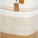 danpinera Large Laundry Hamper – 75L Tall Woven Cotton Storage Basket with Leather Handles, Slim Dirty Clothes Hamper, Decorative Storage Basket for Blanket,Toys White & Jute
