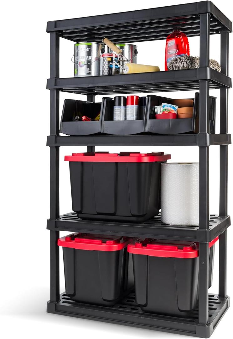 IRIS USA 5-Shelf Heavy Duty Plastic Storage Shelves, 750lb Capacity, 68" H x 36" W x 18" D, Large Modular Shelving Unit Storage Organizer for Garage, Home, Warehouse & Gym, Storage Rack - Black