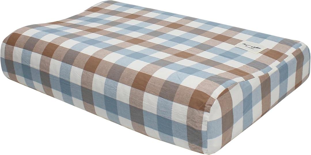 Memory Foam Pillow Case Contour Cover Only, 22.4" x 15.0" x 3.94"/3.15", Cotton Pillowcase with Zipper, Soft Replacement Cases for Ergonomic Latex Neck Cervical Pillows for Pain Relief Protector