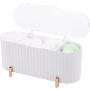 Tecbeauty Qtips Holder, 3 Grids Separate Cotton Swabs Ball Dispenser, Storage Box, Jar for Cotton Pads Bathroom Organizer Canisters - White