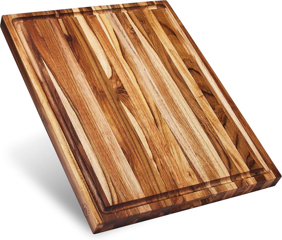 Sonder Los Angeles Laurel Cutting Board | Teak Edge Grain Cutting Board for Kitchen with Juice Groove | Reversible Charcuterie Butcher Block | Gift Box Included | 18x14x1.25 in