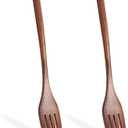 2 Pieces Wooden Forks, 8.8"" Wood Utensils Set, Kitchen Dinner Fork for Food, Desserts, Salad, Fruit, Wood Cutlery for Travel, Brown