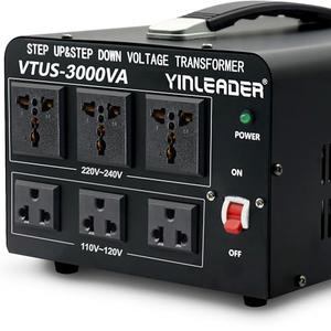 Yinleader Voltage Converter Transformer(110V to 220V, 220V to 110V) Step Up/Down Transformer Converter 110/120 Volt - 220/240 Volt w/US Power Cord,Circuit Breaker Protection (VTUS-3000-6S)