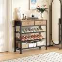 Kitstorack Shoe Rack, 4 Tier Shoe Organizer for 9-12 Pairs of Shoes, with 2 Drawers, 3 Fabric Shelves and Wooden Top, Shoe Rack for Closet Entryway, Rustic Brown