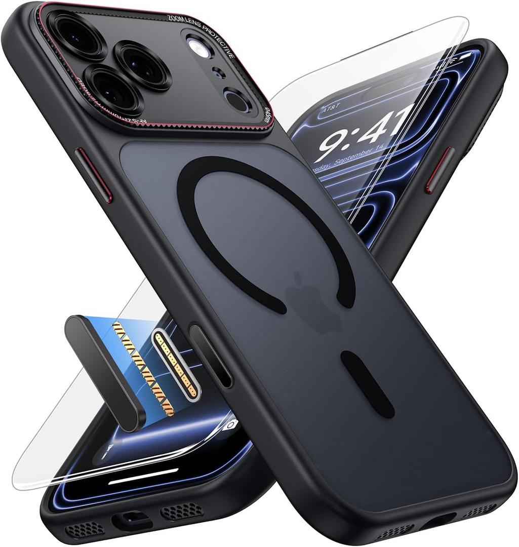 JUESHITUO Magnetic for iPhone 17 Pro Max Case: Upgraded [Full Camera Protection], with [1X Screen Protector] [Camera Button], 6.9" Case for iPhone 17 Pro Max, Black