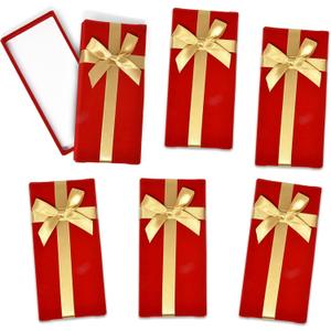 Gift Boutique - Christmas Cash Card Gift Box Holder Pack of 6, Red Velvet with Gold Bow Holiday Gifts Greeting Cards Present Wrap Rectangle Boxes Money Holders Party Favor Decor for Party Decorations