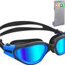 OMID Kids Swim Goggles, P2mini Polarized Swimming Goggles Comfortable for Age 6-14 (A0-mirrored Blue Lens Blackblue Frame)