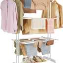 SONGMICS Clothes Drying Rack Stand 4-Tier, Foldable Laundry Drying Rack 68.1-Inch Tall, Stainless Steel, Rolling Clothes Horses Dryer Rack, Easy to Assemble, Indoor Outdoor Use, Cloud White ULLR701W03