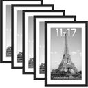 upsimples 11x17 Picture Frame Set of 5, Display Pictures 9x15 with Mat or 11 x 17 Without, Wall Gallery Poster Frames, Black