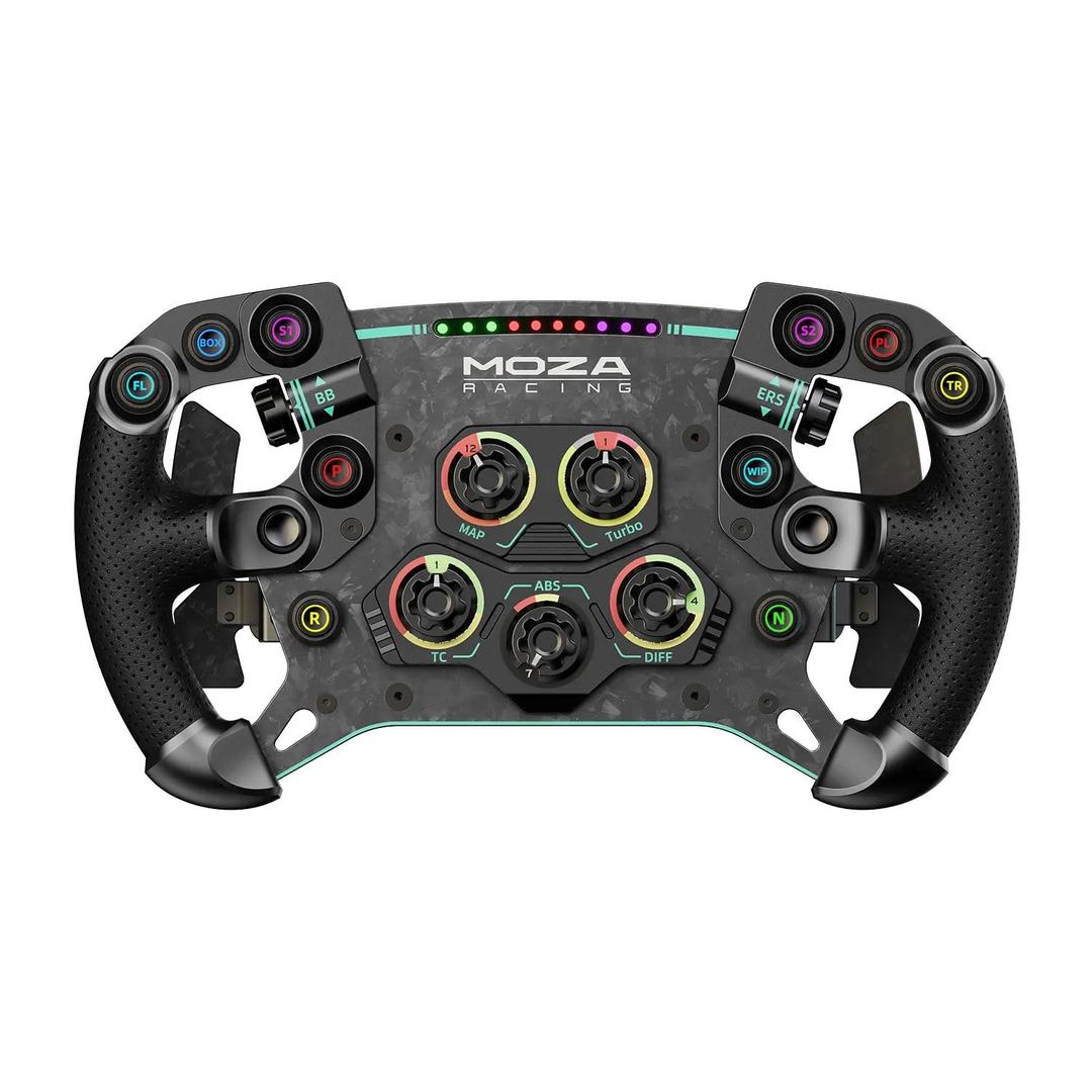 MOZA GS V2P GT Wheel 300mm Car Driving Sim Racing Formula Steering Wheel
All-aluminum Quick Release, 8-color RPM LED Light, Forged Carbon Fiber Construction, 10 Programmable Backlit Buttons