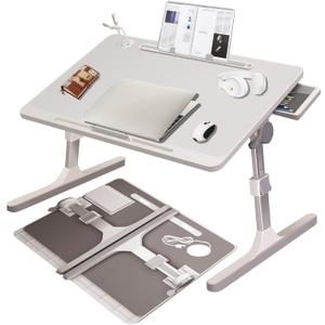 Lap Desk for Laptop,Laptop Desk for Bed,Adjustable Laptop Stand for Bed with USB Charge Port,Lap Desk Bed Tray Table,Foldable Portable Laptop Table for Sofa Floor Desk for Adults,Kids (Pearl White)