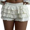 BEAUDRM Women's Y2k Ruffle Shorts Frilly Micro Short Texture Puffy Mini Shorts Low Rise Bloomers Party Club Boyshorts (Apricot, Large)