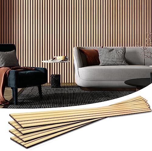 Art3d 4-Piece Wood Slat Acoustic Panels for Stylish Decor and Noise Reduction, 3D Textured Panel for Ceiling and Wall, Oak