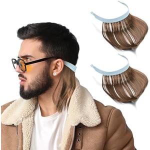 Suncalla 2 Pcs Mullet Wig Eyewear Retainer Funny Wig for Men Women 80s Costumes Fancy Party Accessory Cosplay(Light Brown)