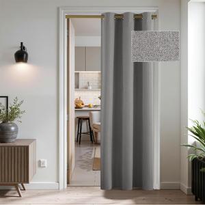 RYB HOME 100% Blackout Linen Door Curtains for Doorways, Thermal Insulated Light Blocking Drapes for Interior Room/Kitchen/Bathroom/Closet, Grey, W42 x L80, 1 Panel
