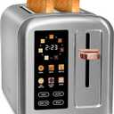SEEDEEM Toaster 2 Slice, Touch Control Stainless Toaster LCD Display, 50% Faster Heating Speed, 1.4'' Wide Slots, More Timer Functions, Removable Crumb Tray, 1350W, Silver White
