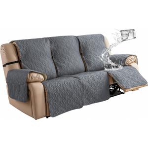 Genina Waterproof Couch Cover for Reclining Couch 3 Seat Recliner Sofa Covers, Non-Slip Recliner Couch Cover Furniture Protector with Elastic Straps for Pets, Dogs (Dark Gray, Recliner Sofa)