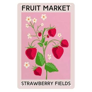 Fruit Market tin Sign, Strawberry Fruit Print, Kitchen Art Print, Food Art,Pink Home Decor, Dining Room,Retro Signs Home Decoration Gifts for Mom,Dad and Friends Metal Tin Sign 8×12 inch
