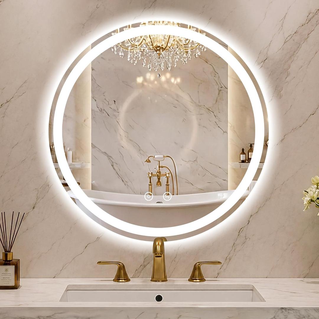 Round LED Bathroom Mirror with Lights, 30 Inch Circle Lighted Vanity Mirror